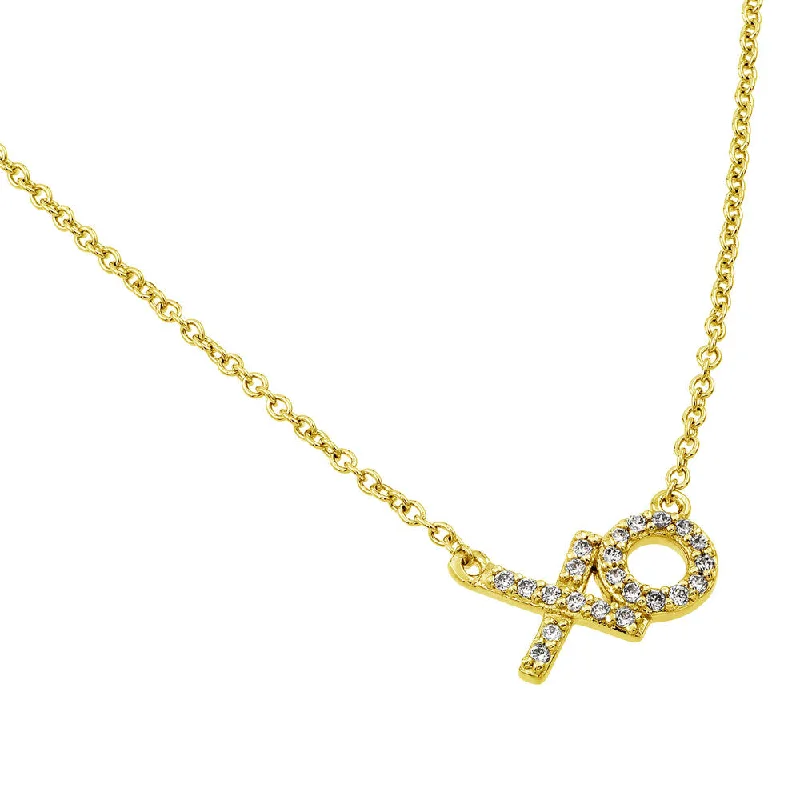 ladies necklaces tribal-Gold Plated 925 Sterling Silver Clear CZ XO Pendant Necklace - BGP00896GP