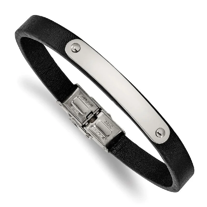 ladies bracelets treat-Stainless Steel Polished Leather 8.5in ID Bracelet