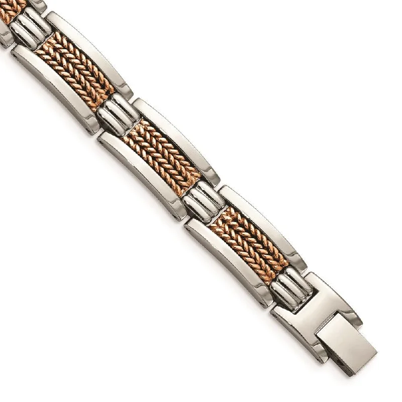 ladies bracelets materials-Stainless Steel Polished Rose IP-Plated Bracelet