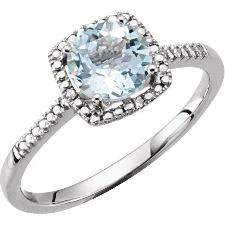 Ladies rings sapphire blue -Sterling Silver Natural Aquamarine & .01 CTW Natural Diamond Ring