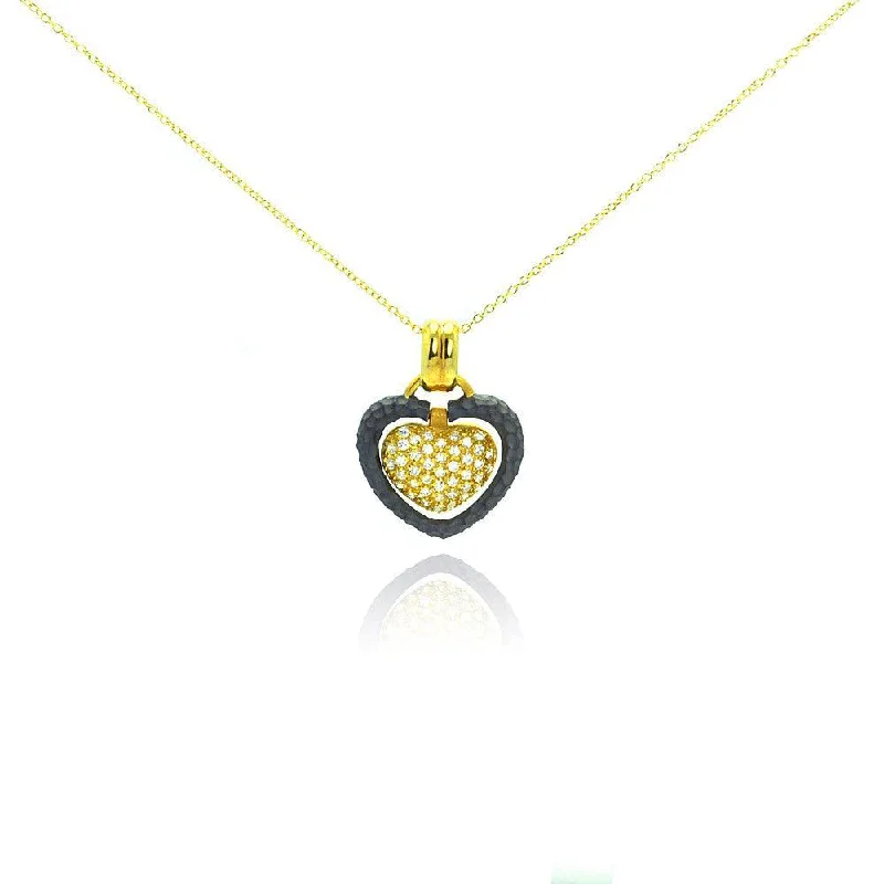 ladies necklaces butterfly-Clearance-Silver 925 Gold Plated and Matte Black Rhodium Finish Clear CZ Heart Pendant Necklace - STP00989