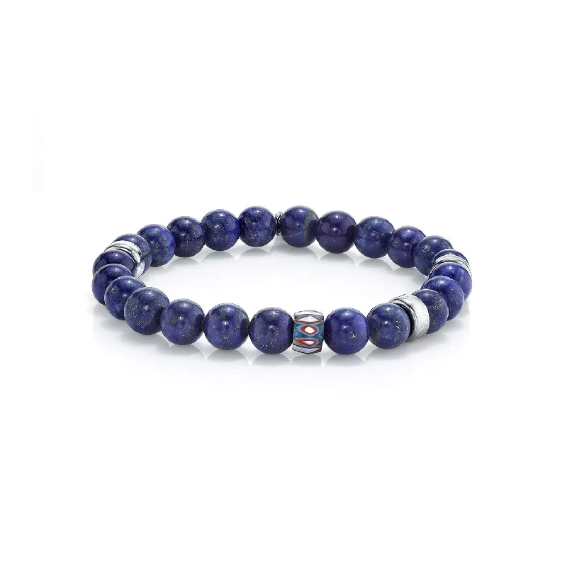 ladies bracelets victorian-Mr. LOWE Lapis & Silver Bracelet with African Bead - 8mm