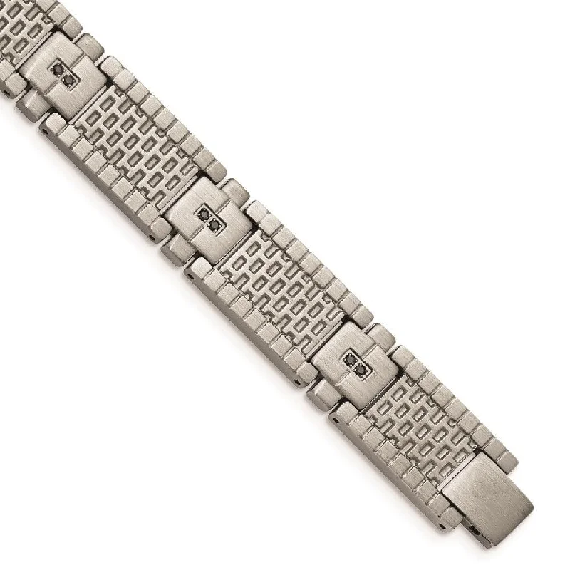 ladies bracelets happiness-Stainless Steel Antiqued Brushed CZ Bracelet