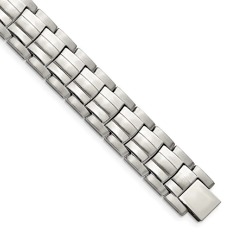 ladies bracelets budget friendly-Stainless Steel Brushed and Polished 8.5in Link Bracelet