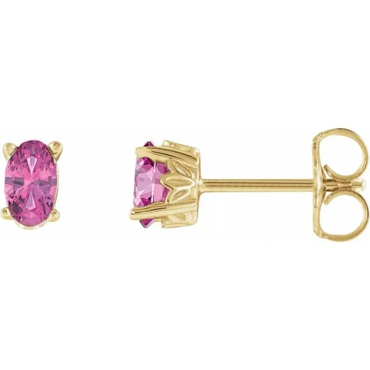 Ladies earrings mixed metals -14K Yellow Natural Pink Tourmaline Earrings