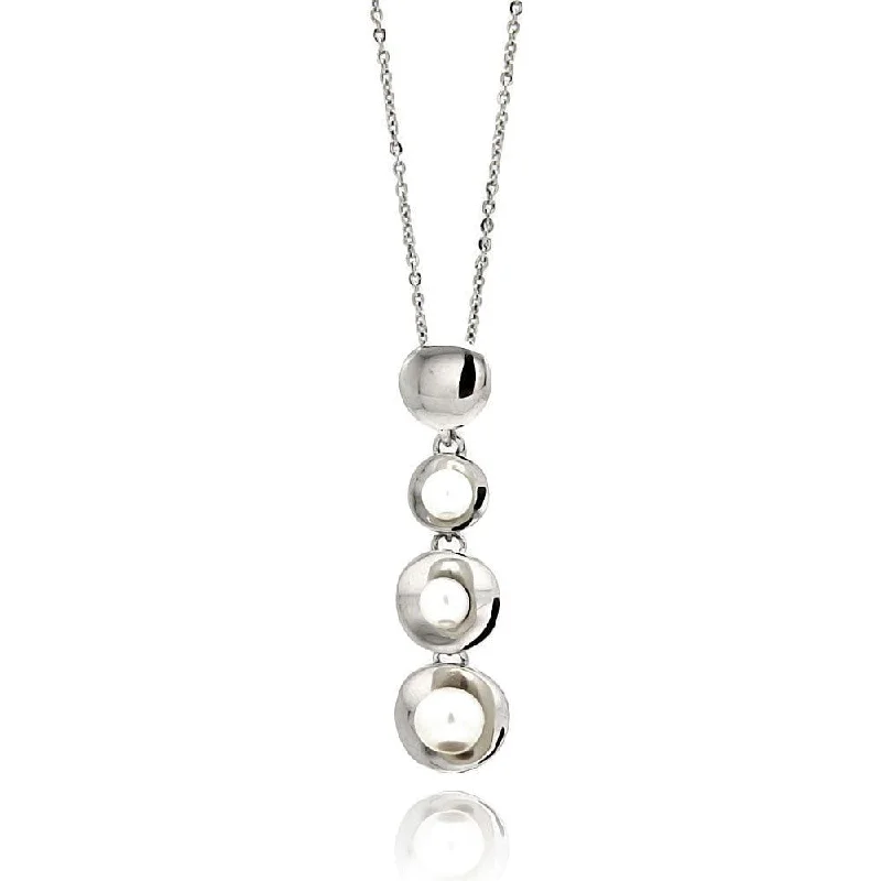 ladies necklaces best-Silver 925 Rhodium Plated Graduated Multiple Disc Fresh Water Pearl Necklace - BGP00538