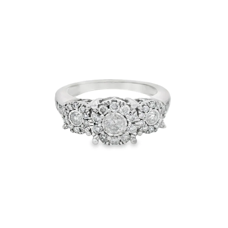 Ladies engagement rings nature inspired -1CTW Three Stone Halo Accented Diamond Engagement Ring