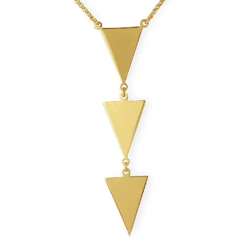 ladies necklaces best seller-Silver 925 Gold Plated 3 Triangle Drop Necklace - ARN00022GP