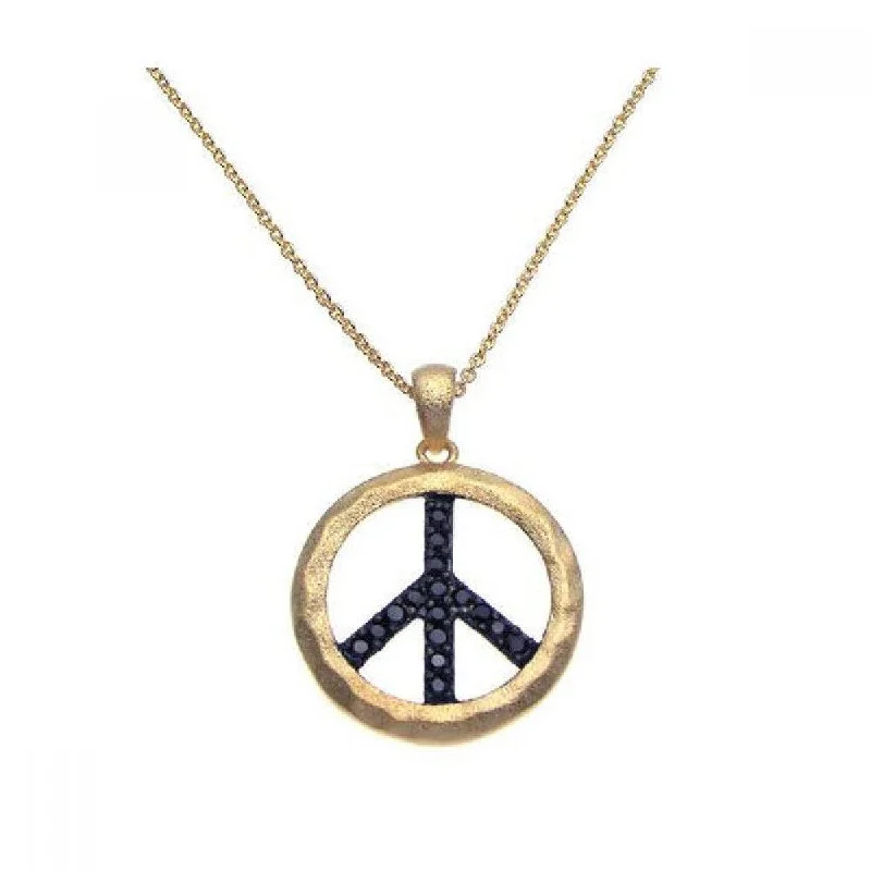 ladies necklaces initial-Clearance-Silver 925 Gold Plated Black CZ Peace Pendant Necklace - STP00947