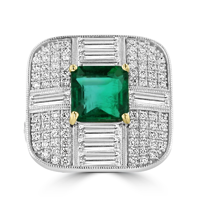 Ladies rings polymer clay -JULEVE 18KT WHITE GOLD 2.33 CT EMERALD & 2.32 CTW DIAMOND RING