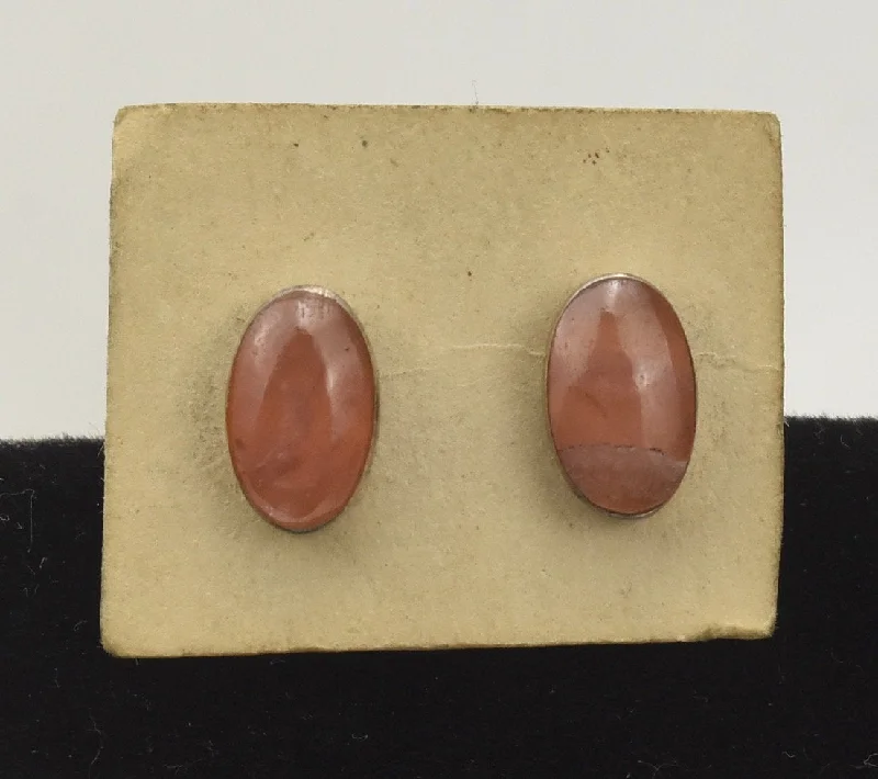 Ladies earrings sun and moon -Rose Calcite Oval Sterling Silver Stud Earrings