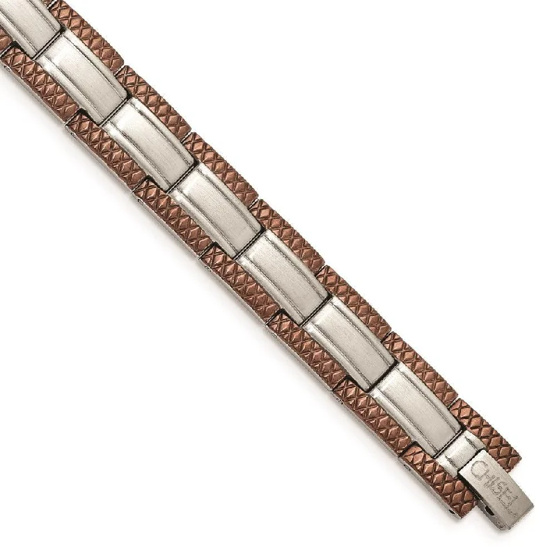 ladies bracelets sale-Stainless Steel Brown IP-plated 8.75in Bracelet