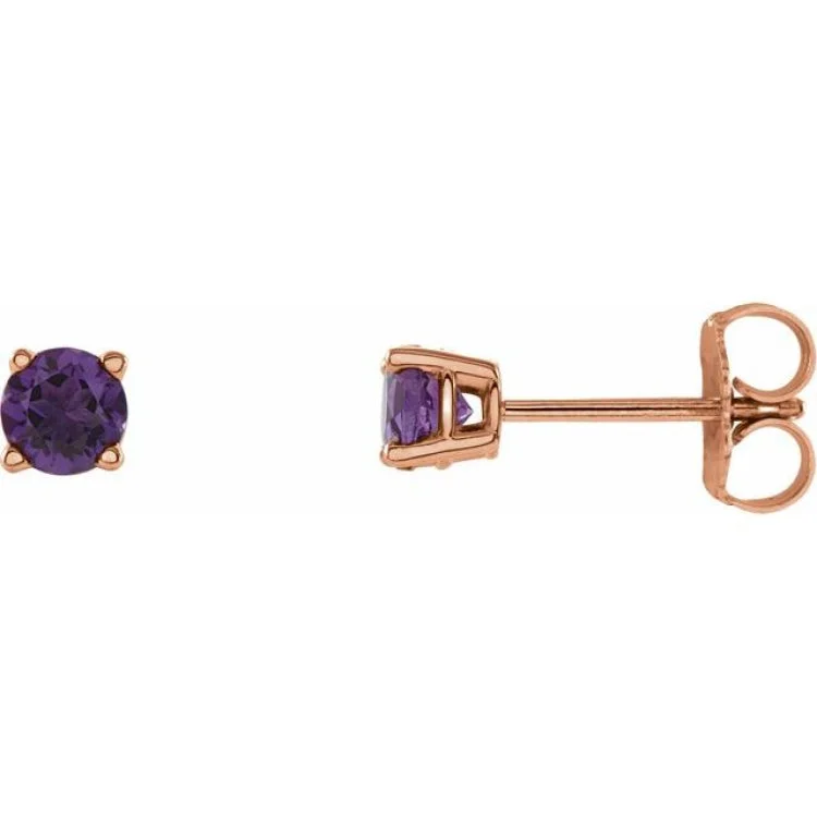 Ladies earrings stud design -14K Rose 4 mm Natural Amethyst Stud Earrings