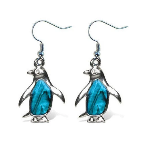 Ladies earrings citrine stone -Penguin Aqua Tummy Earrings (1" Tall,  dangle)