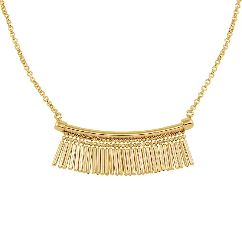 ladies necklaces diamond-Gold Plated 925 Sterling Silver Bar with Tassels Necklace - ECN00041GP