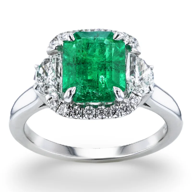 Ladies rings horse theme -JULEVE 18KT WHITE GOLD 1.96CT EMERALD & 0.85CTW DIAMOND RING