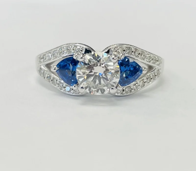 Ladies engagement rings african motif -White Gold Certified Diamond And Sapphire Engagement Ring