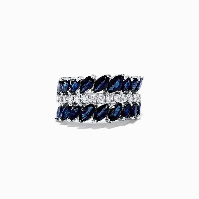 Ladies rings renaissance vibe -Royale Bleu 14K White Gold Blue Sapphire and Diamond Ring, 5.06 TCW