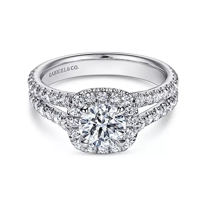 Ladies engagement rings dream ring -Fiana - 14K White Gold Round Halo Diamond Engagement Ring