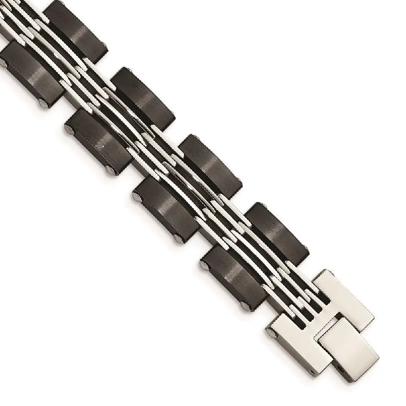 ladies bracelets travel friendly-Stainless Steel Brushed and Polished Black IP-plated Bracelet