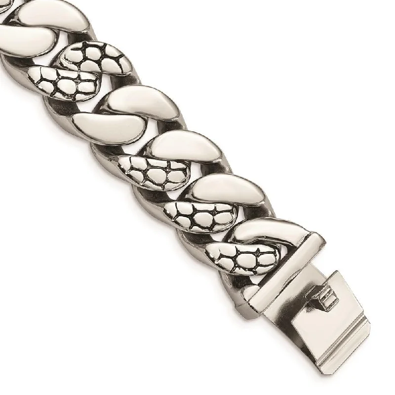 ladies bracelets custom design-Stainless Steel Polished Textured Link Bracelet