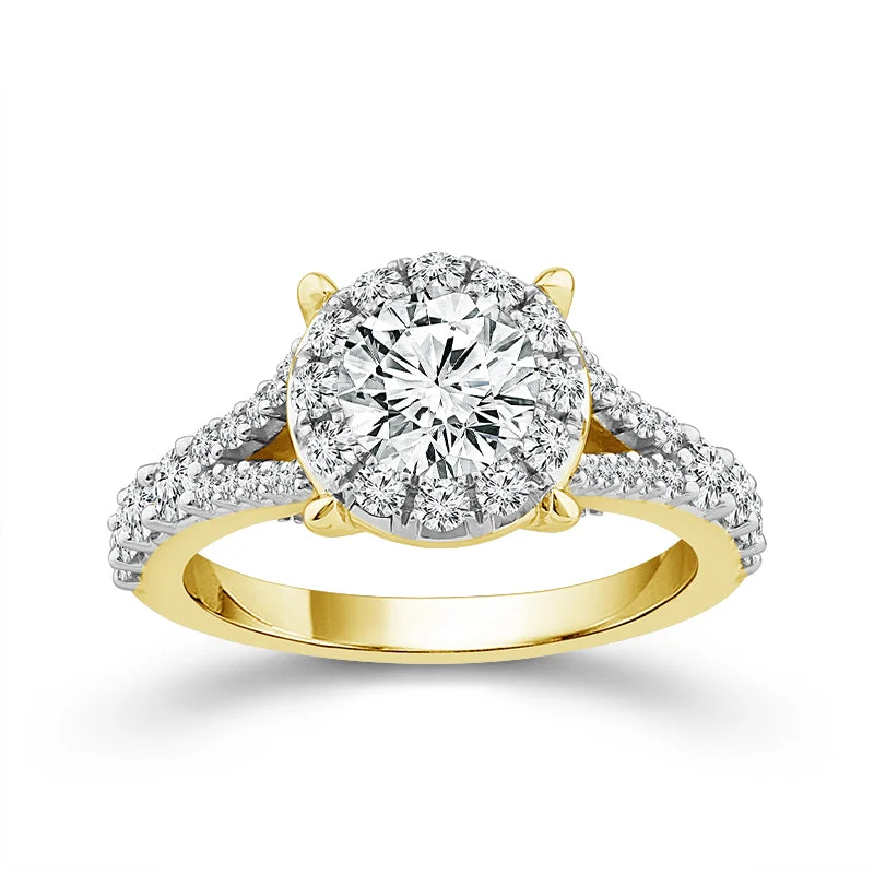 Ladies engagement rings high end -2.00 Ctw Bloom Bridal Round Lab Grown Diamond Halo Engagement Ring in 14k Yellow Gold