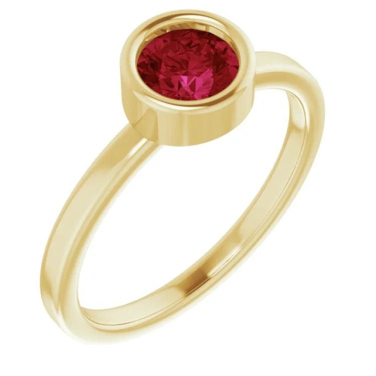 Ladies rings tiara accent -14K Yellow 5.5 mm Lab-Grown Ruby Ring