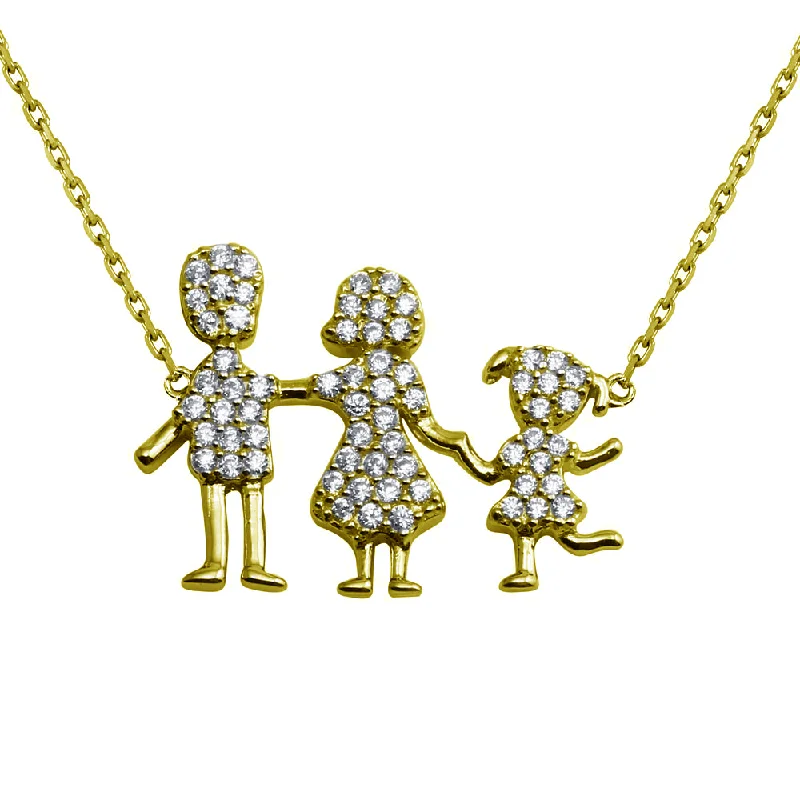 ladies necklaces surprise-Gold Plated 925 Sterling Silver Daughter and Parents Family Necklace - GMN00081GP