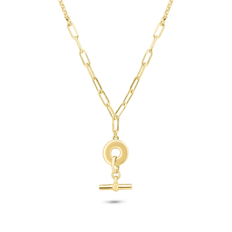 ladies necklaces bold-Gold Plated 925 Sterling Silver Paperclip Rolo Adjustable Donut and Bar Necklace - ITN00162-GP