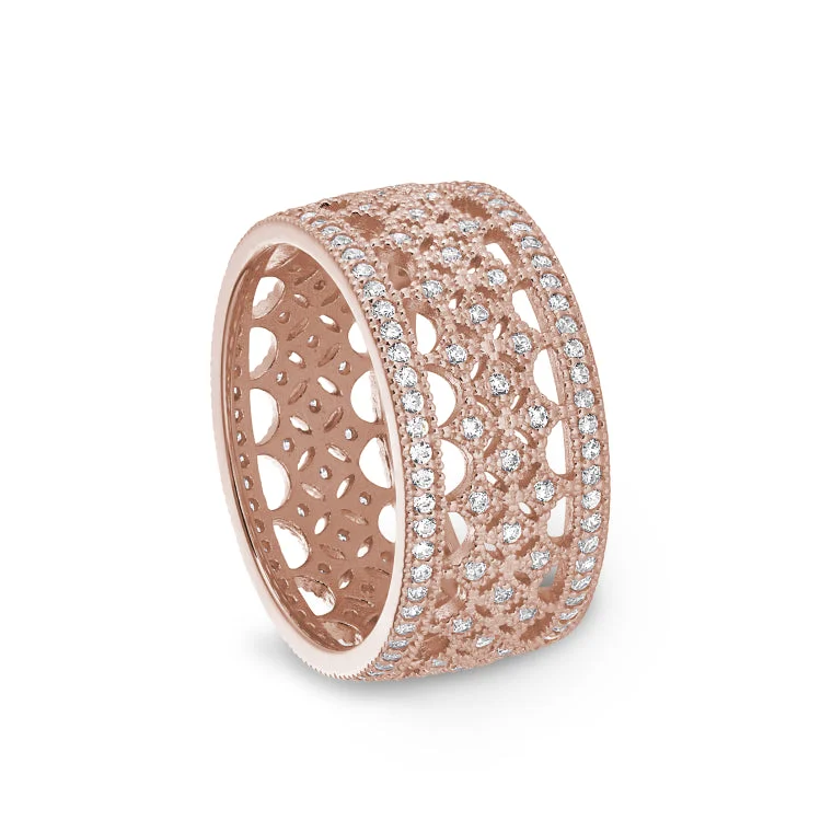 Ladies rings rainbow stones -Rose Gold Finish Sterling Silver Micropave Fancy Ring with Simulated Diamonds