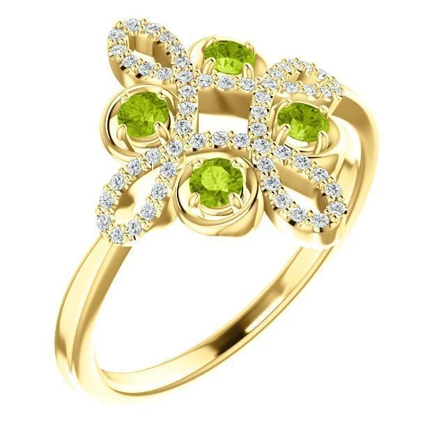 Ladies rings promise ring -14KT GOLD .36 CTW PERIDOT & .16 CTW DIAMOND ACCENT CLOVER RING