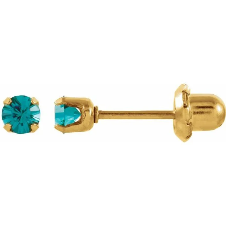 Ladies earrings ethnic style -24K Gold-Plated Stainless Steel Imitation Blue Zircon InvernessÂ® Piercing Earrings