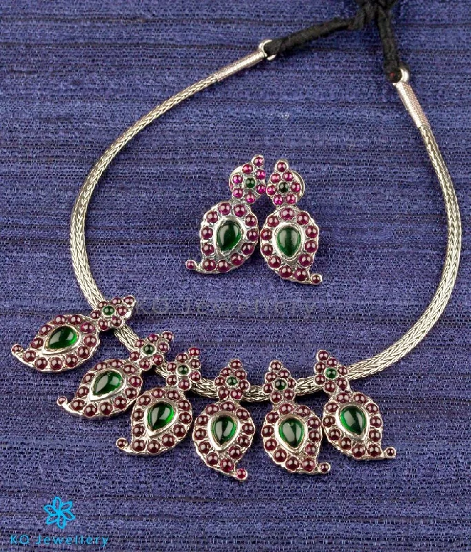 ladies necklaces keepsake-The Suvarna Manga Malai Necklace Set (Small/Oxidised)