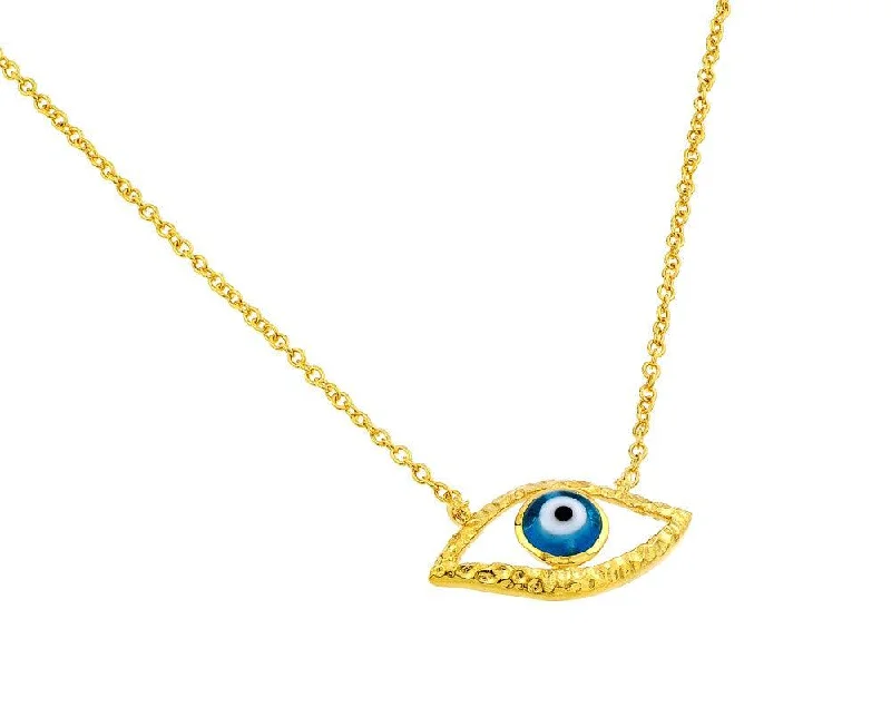 ladies necklaces diamond-Silver 925 Gold Plated Blue Evil Eye Iris Pendant Necklace - BGP00842GP