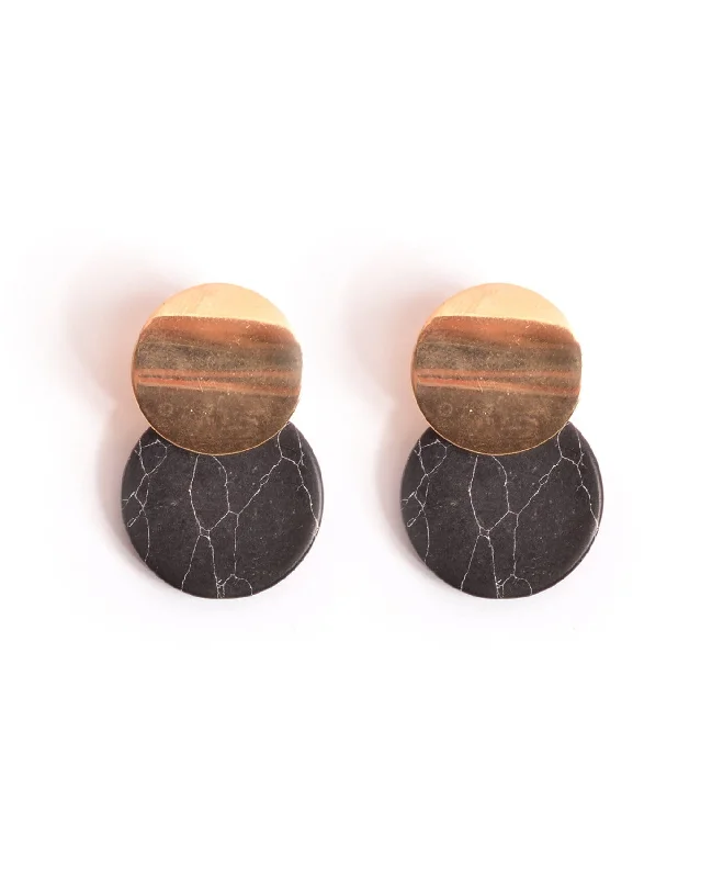 Ladies earrings mountain stone -Marble And Gold Earrings