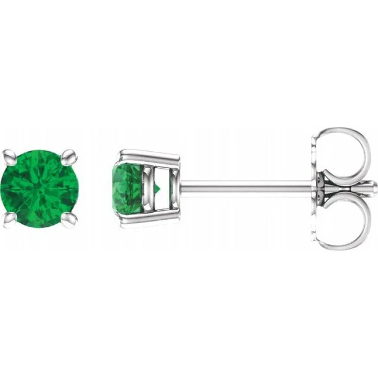 Ladies earrings office wear -14K White 2.5 mm Lab-Grown Emerald Stud Earrings