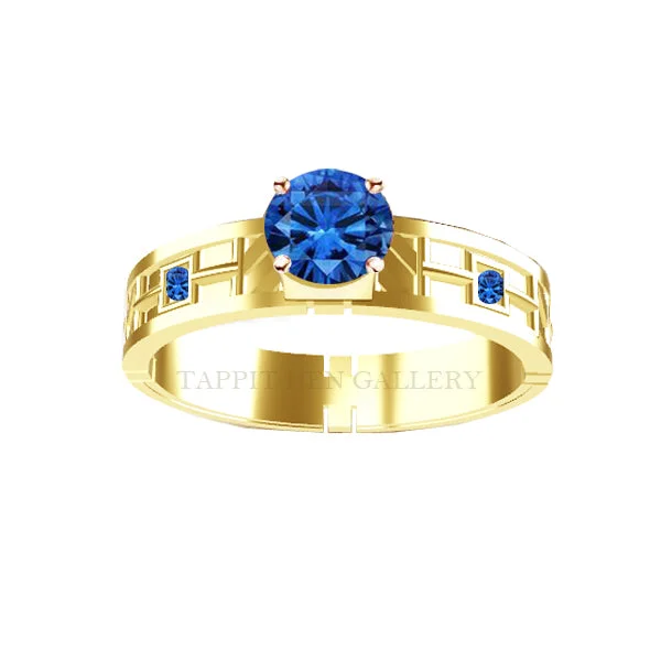 Ladies engagement rings vintage sapphire -UNIQUE PAVE SAPPHIRE TARTAN ENGAGEMENT RING IN YELLOW GOLD