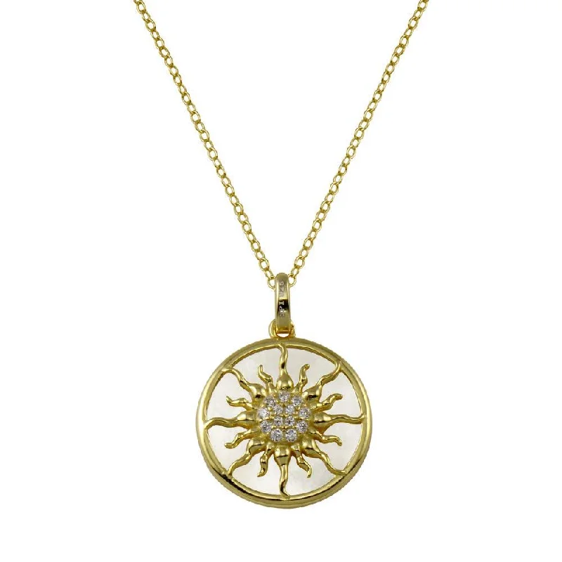 ladies necklaces surprise-Gold Plated 925 Sterling Silver MOP  CZ Sun Necklace - STP01776