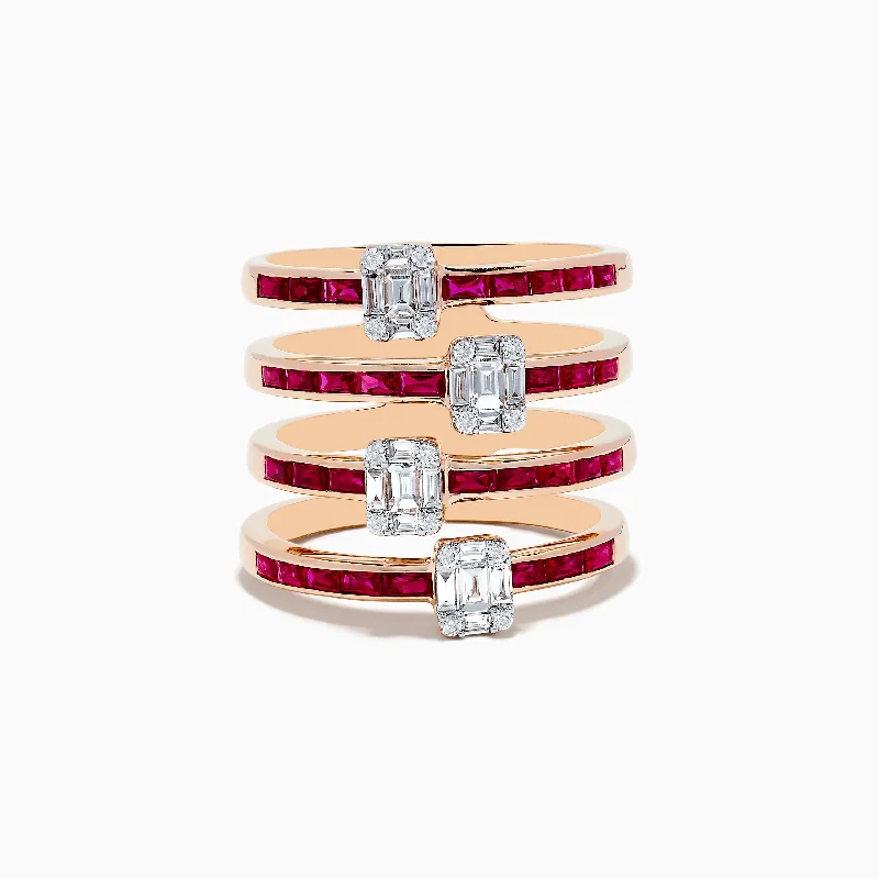 Ladies rings eternity band -Pave Rose 14K Rose Gold Diamond and Ruby Ring