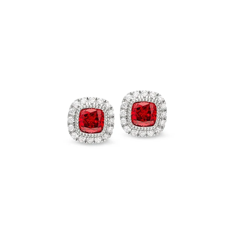 Ladies earrings greek mythology -Platinum Finish Sterling Silver Micropave Simulated Garnet Earrings with Simulated Diamonds