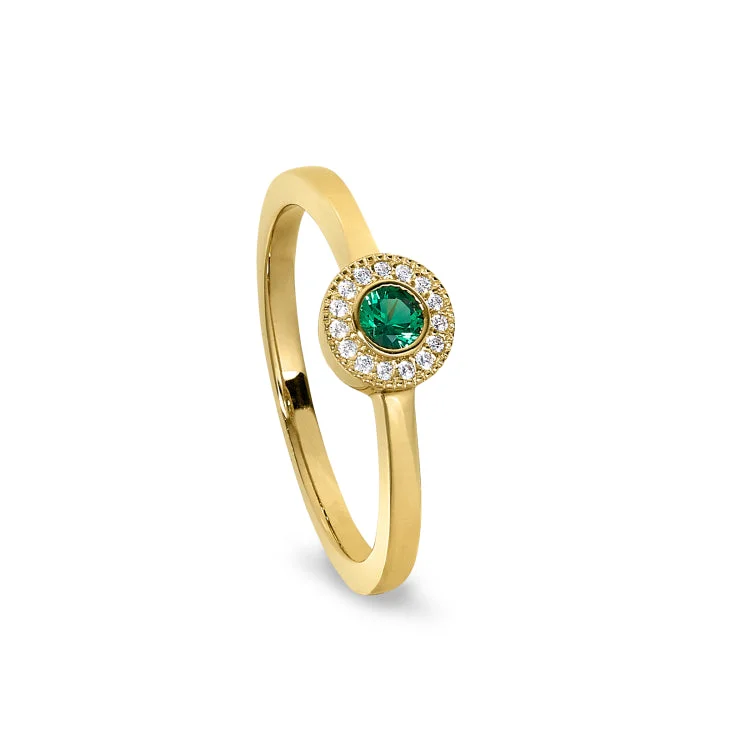 Ladies rings polymer clay -Gold Finish Sterling Silver Micropave Round Simulated Emerald Ring with Simulated Diamonds Size 9