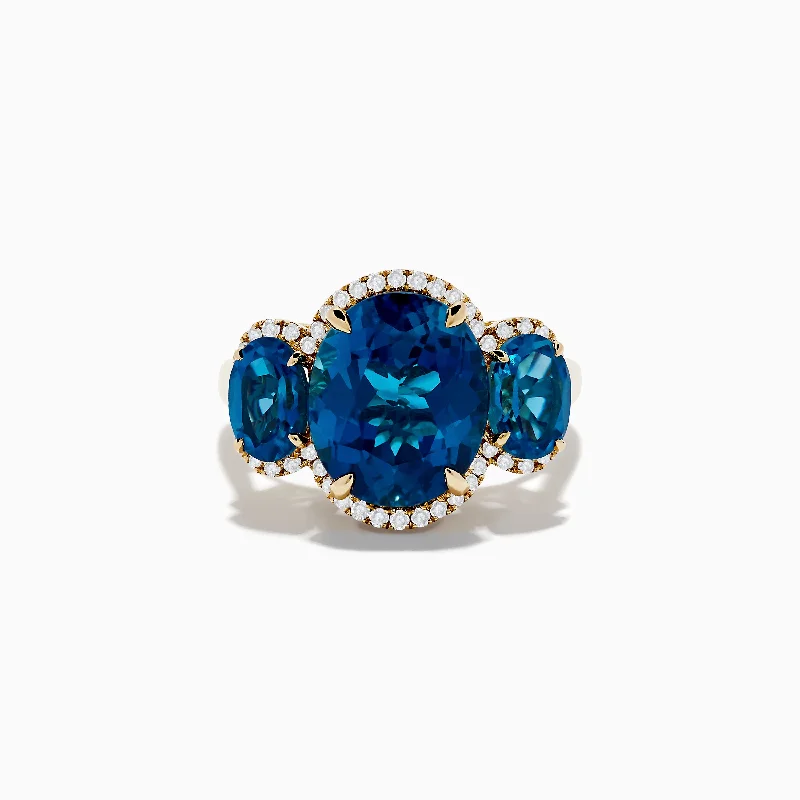 Ladies rings sale price -Ocean Bleu 14K Yellow Gold London Blue Topaz and Diamond Ring