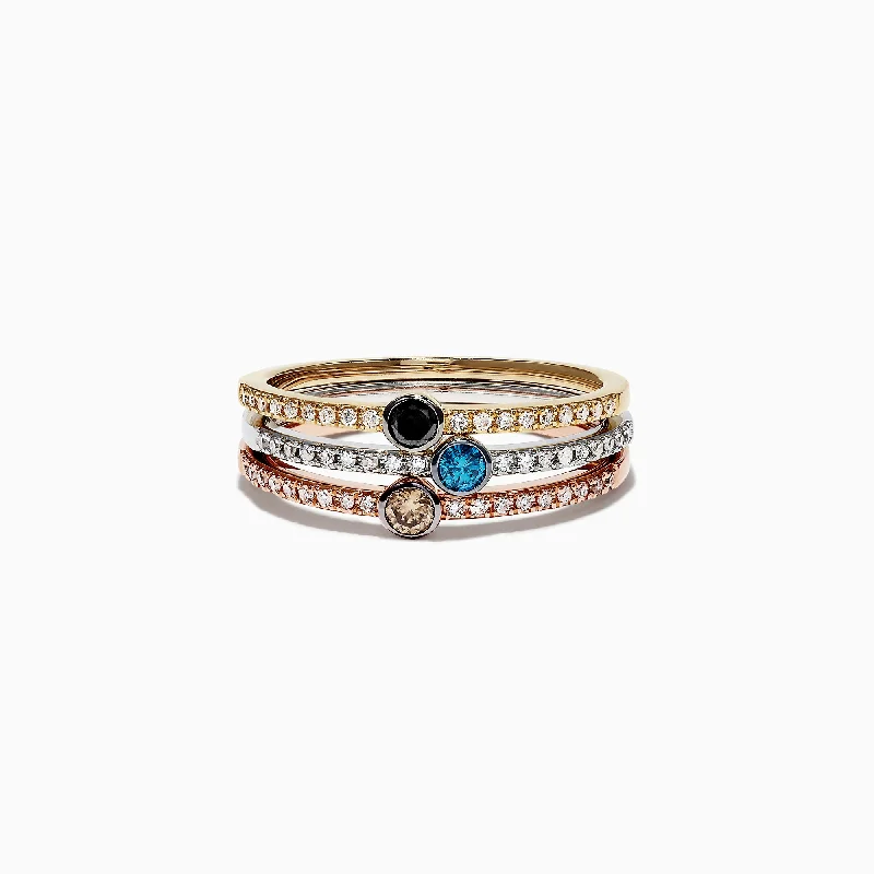 Ladies rings opal stone -Trio 14K Tri Color Gold Mixed Diamond Stack Ring, 0.49 TCW