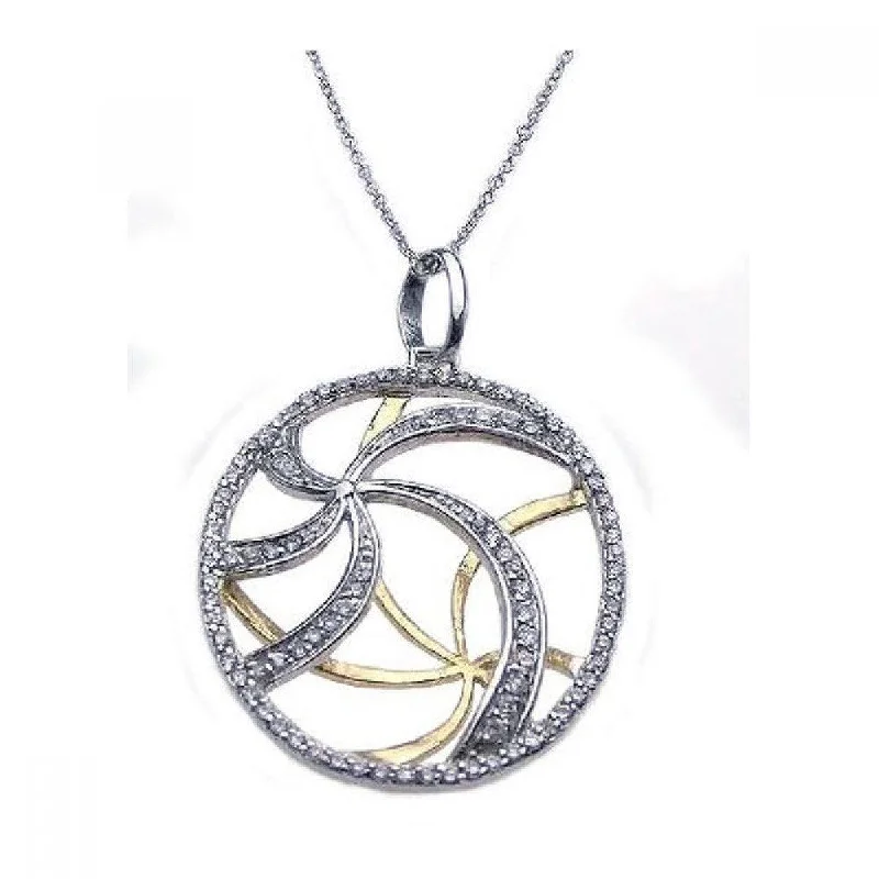 ladies necklaces turquoise-Clearance-Silver 925 Rhodium and Gold Plated Clear CZ Swirl Pendant Necklace - STP00858