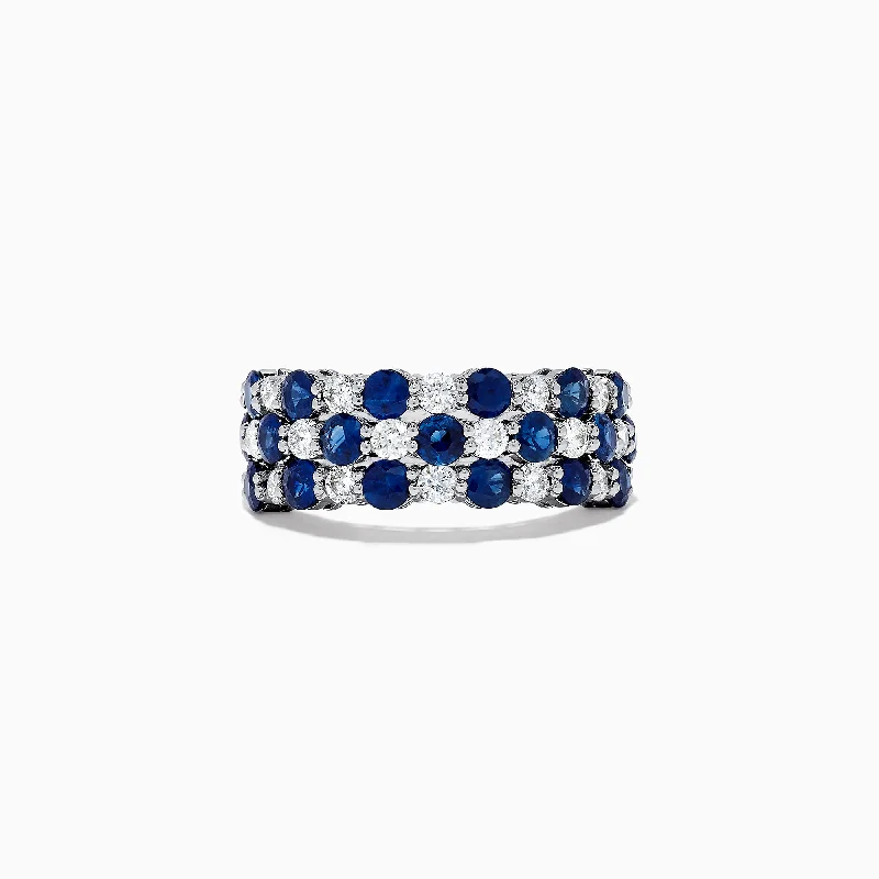 Ladies rings compass design -Royale Bleu 14K White Gold Sapphire and Diamond Ring, 3.31 TCW