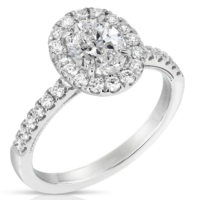 Ladies engagement rings spiritual stone -2 1/2 Ctw Oval Halo Lab Grown Diamond Engagement Ring in 14 Karat White Gold