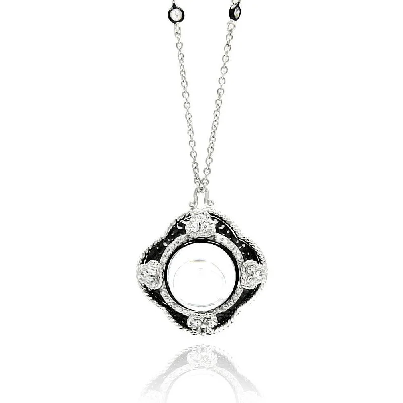 ladies necklaces unity-Silver 925 Rhodium Plated Clear CZ Pearl Pendant Necklace - STP01344