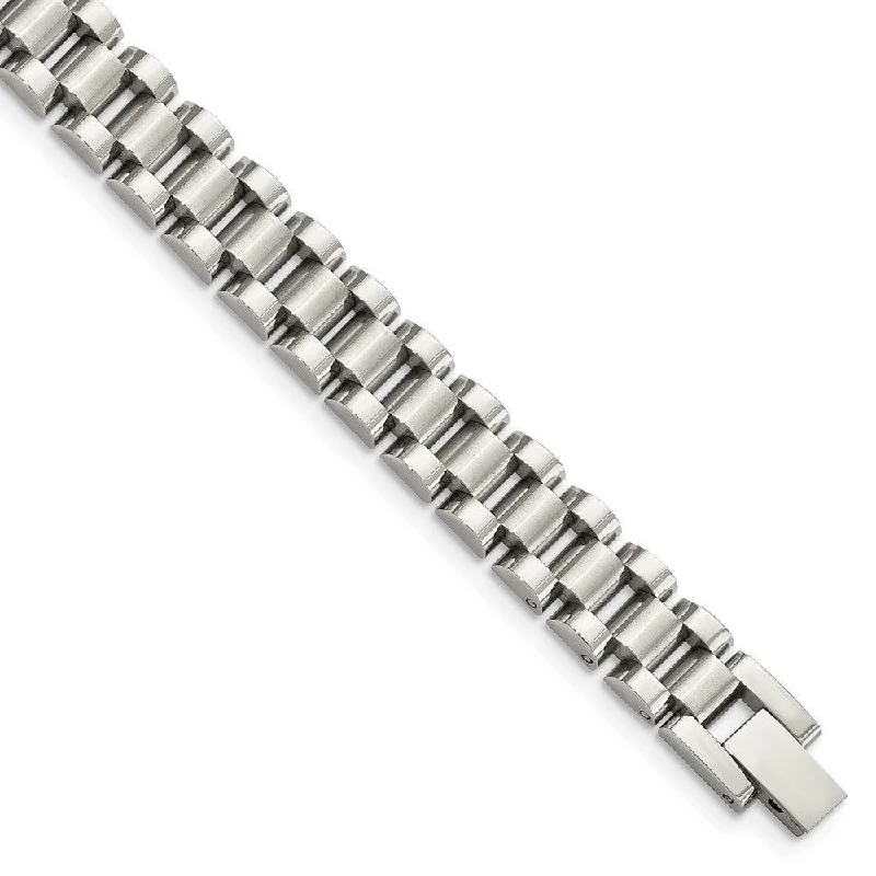 ladies bracelets polished-Stainless Steel Brushed and Polished 8.5in Bracelet