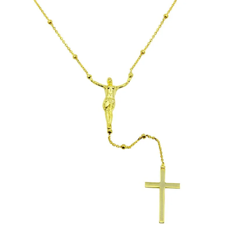 ladies necklaces ethical-Gold Plated 925 Sterling Silver Crucifix Rosary Necklace - DIN00094GP