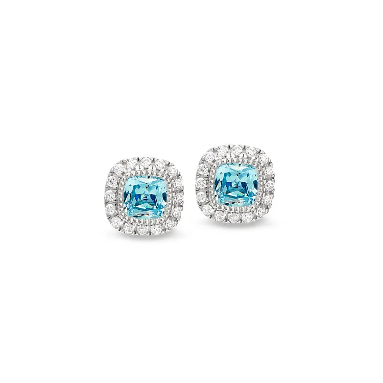 Ladies earrings flamingo design -Platinum Finish Sterling Silver Micropave Simulated Aqua Marine Earrings with Simulated Diamonds